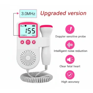 Portable Ultrasonic Fetal Doppler Baby Heart Monitor for Pregnancy + Free Gel & Battery